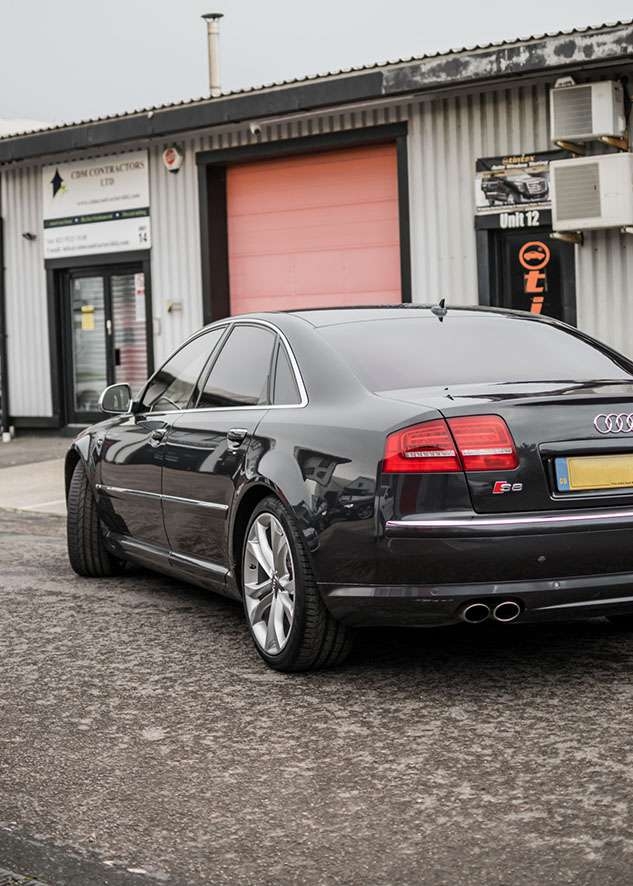 Audi s8 car with tinted windows from back