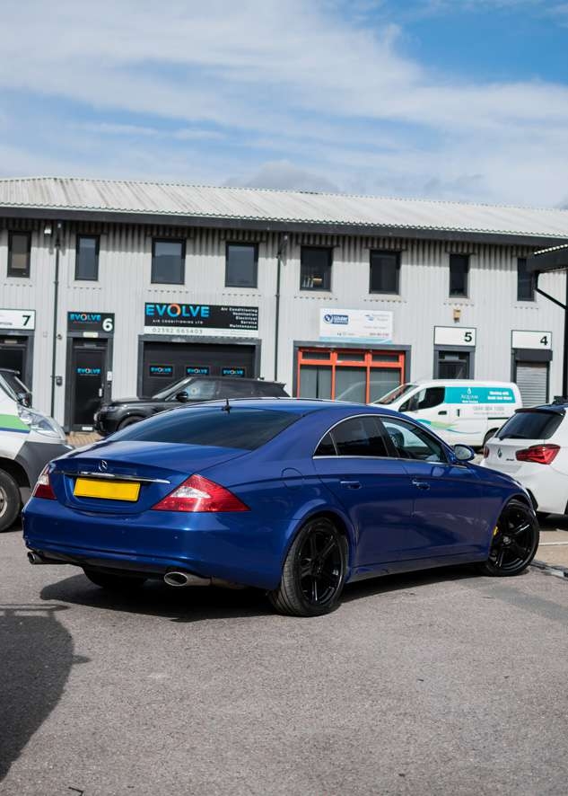 Mercedes CLS car vinyl wrapped in blue wrap from grey colour