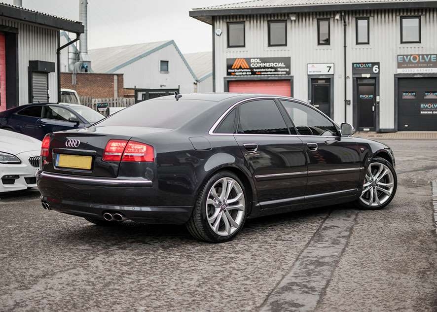 Audi s8 car with tinted windows from back