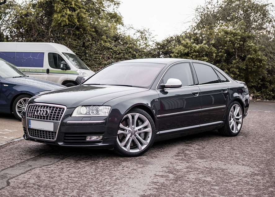 Audi s8 car with tinted windows from front